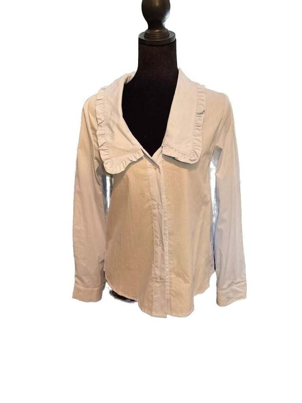 Indigo Poppy Light Blue Ruffled Peter Pan Collar Button Down Blouse Size S